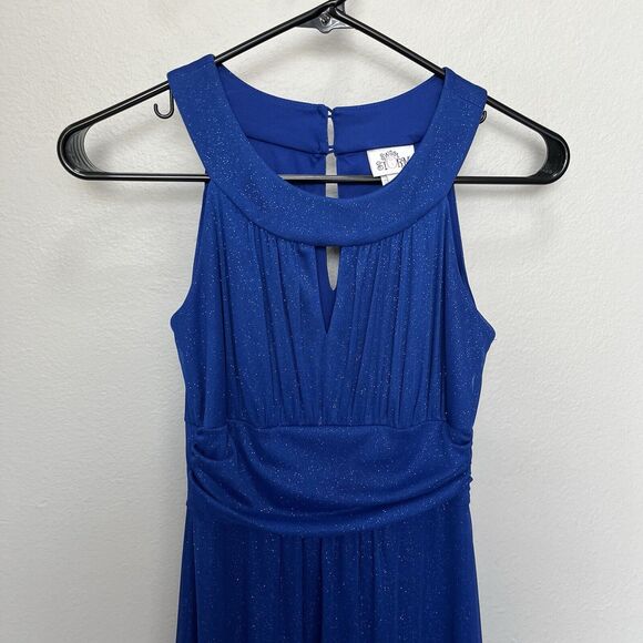 Sweet Storm | Blue Shimmer Sleeveless Keyhole Maxi Party Dress Small Y2K 90s Vtg - Picture 3 of 8